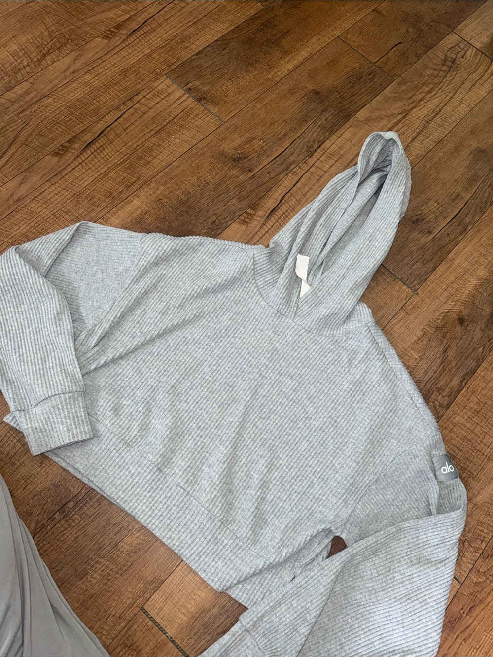 ALO Yoga Light Gray Ribbed Hoodie